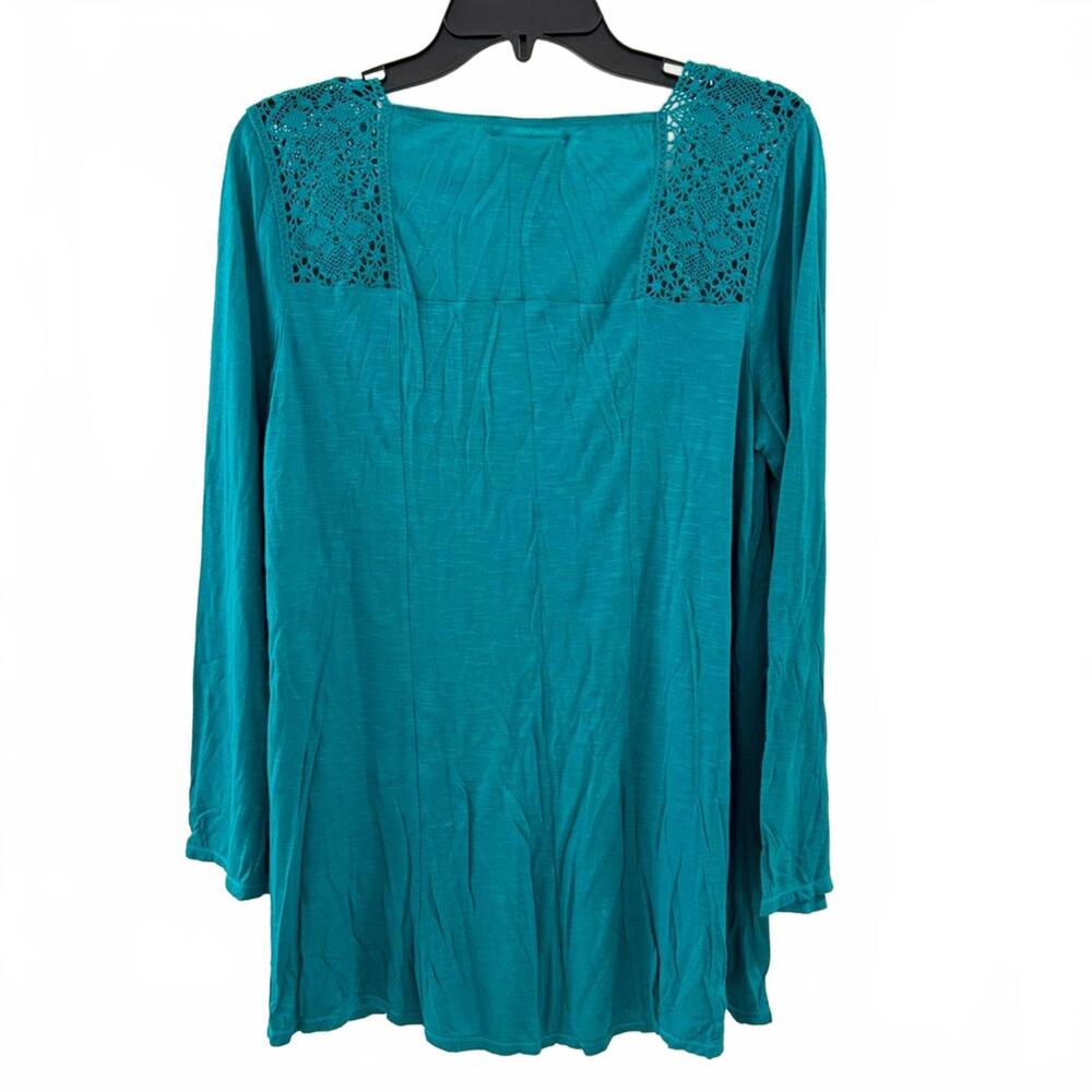 Vintage Nurture Boho Whimsy Teal Square Neck Crochet Boho Top- Sz Medium - Picture 2 of 4